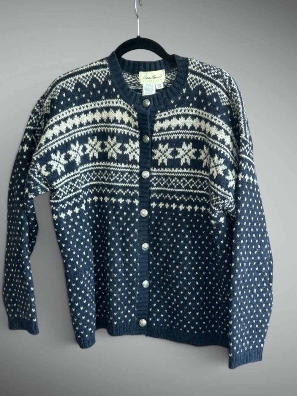 Eddie Bauer Women’s Fair Isle Nordic Wool Blend Cardigan Sweater Size Large